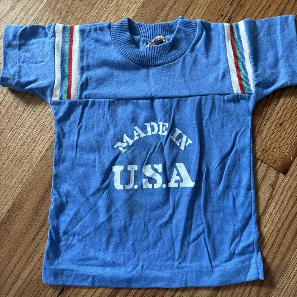Vintage 80s Carter's Toddler 3T Striped Single Stitch Ringer T Shirt Made in USA